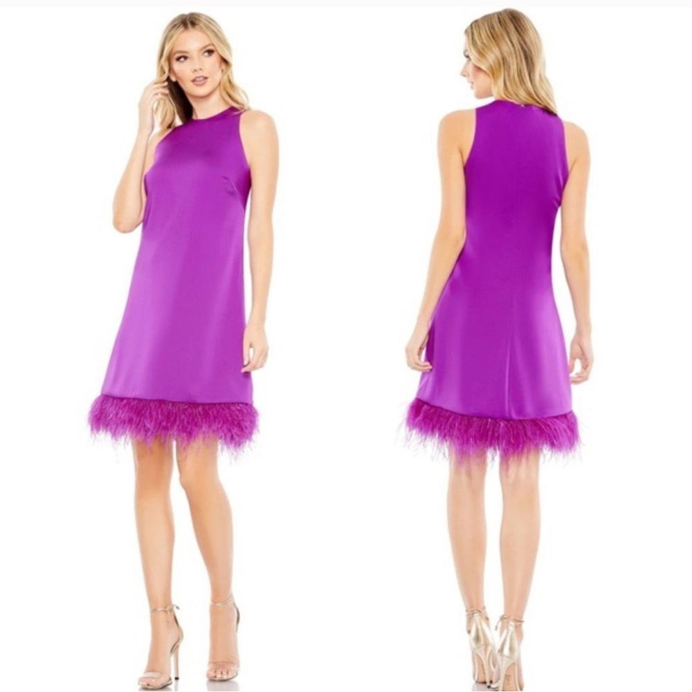 Mac Duggal Raspberry Ostrich Feather Party Dress - Picture 2 of 6